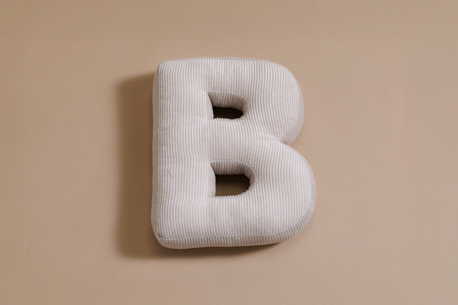 Coussin Lettre B - Velours Côtelé Écru