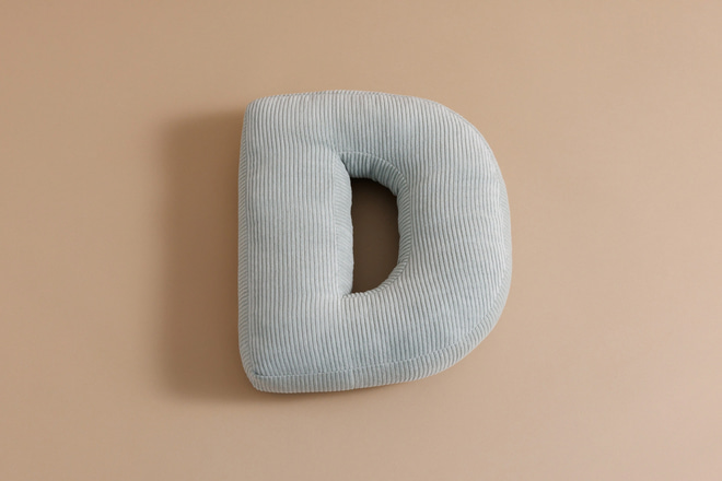 Letter Cushion D - Water Green Corduroy