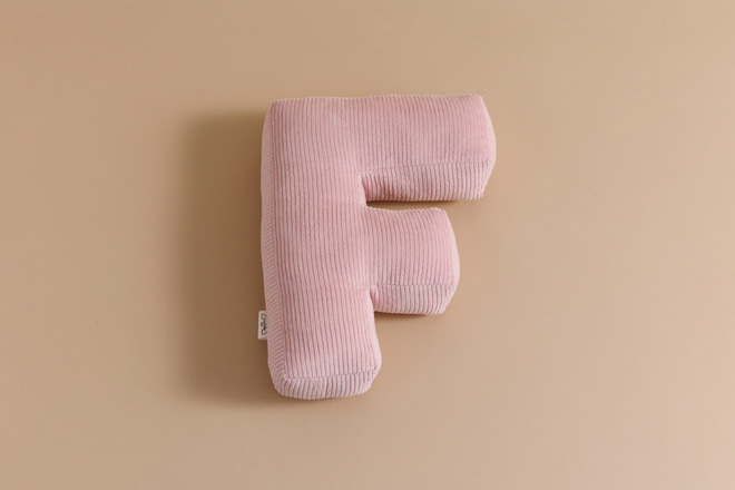 Cuscino Lettera F - Velluto a Coste Rosa