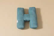 Coussin Lettre H - Velours Côtelé Bleu