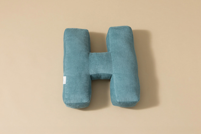 Coussin Lettre H - Velours Côtelé Bleu