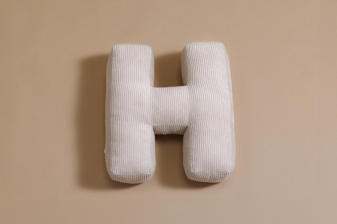 Coussin Lettre H - Velours Côtelé Écru