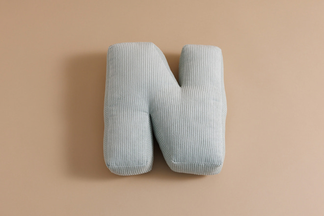 Letter Cushion N - Water Green Corduroy