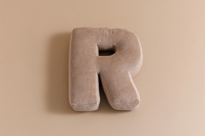 Coussin Lettre R - Velours Côtelé Cappuccino