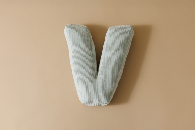 Letter Cushion V - Water Green Corduroy