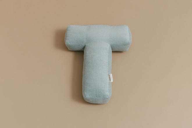 Letter Cushion T - Water Green Corduroy