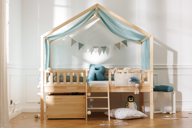 Caisse de Rangement pour Lit Surélevé 90x190cm - Bois Naturel