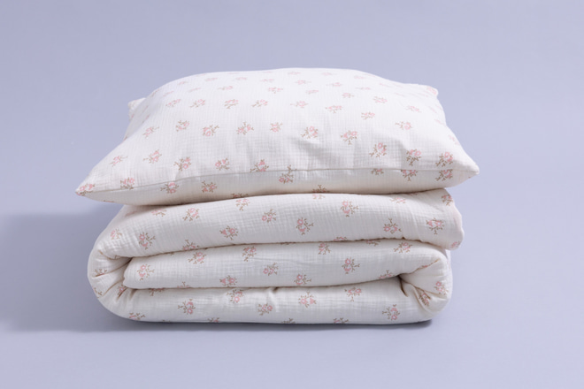 Cotton Muslin 120x170 Duvet & Pillow Set With Filling - Vintage Flowers