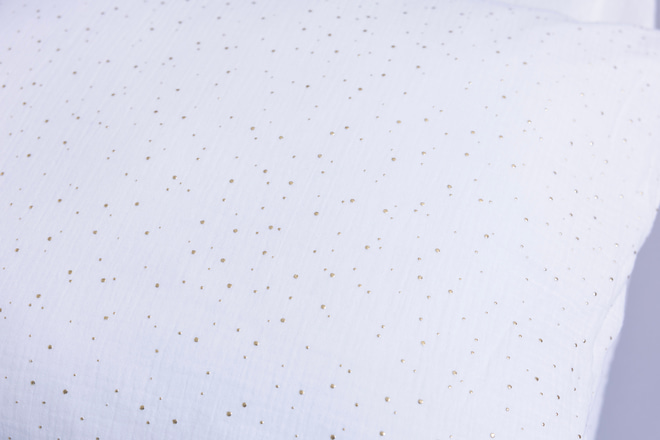 Cotton Muslin 120x170 Duvet & Pillow Set With Filling - White & Gold Dots