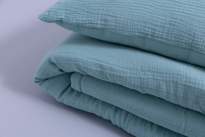 Ensemble Couette et Oreiller 120x170 Mousseline de Coton Avec Garnissage - Eucalyptus