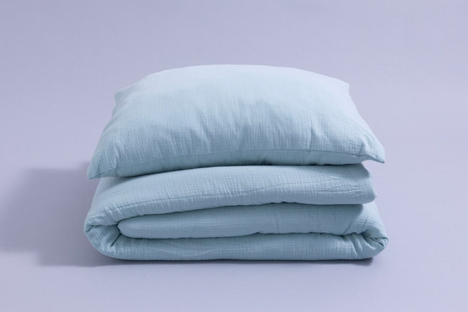 Ensemble Couette et Oreiller 140x200 Mousseline de Coton Avec Garnissage - Menthe