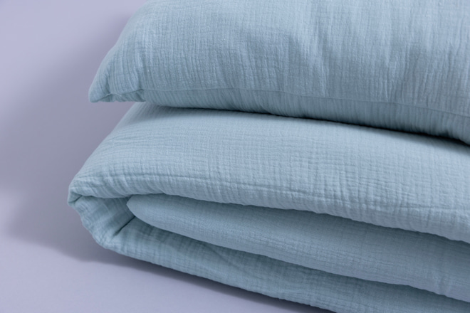 Ensemble Couette et Oreiller 120x170 Mousseline de Coton Avec Garnissage - Menthe