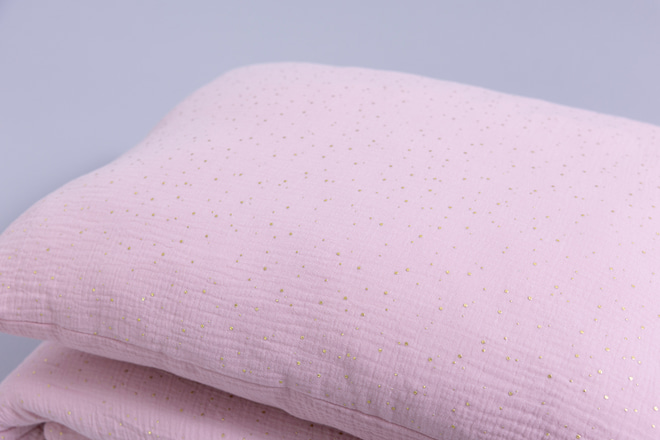 Cotton Muslin 120x170 Duvet & Pillow Set With Filling - Sepia Rose & Gold Dots