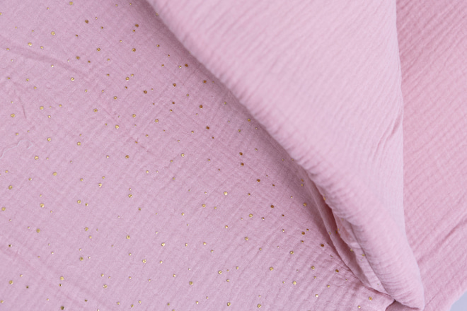 Ensemble Couette et Oreiller 120x170 Mousseline de Coton Avec Garnissage - Sepia Rosé à Pois Dorés