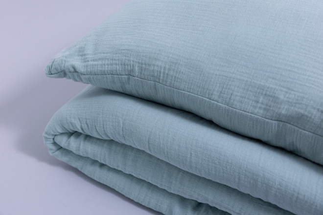 Ensemble Couette et Oreiller 120x170 Mousseline de Coton Avec Garnissage - Vert Sauge