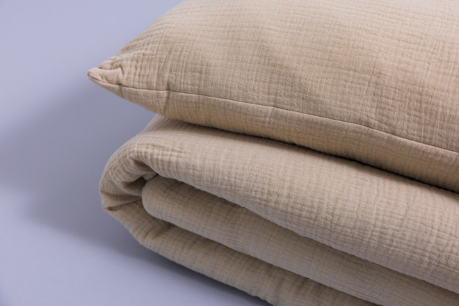Cotton Muslin 120x170 Duvet & Pillow Set With Filling - Sandy Beige