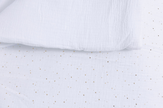 Juego de edredón y almohada de muselina de algodón 140x200 con relleno - Blanco y Lunares Dorados