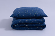 Juego de edredón y almohada de muselina de algodón 120x170 con relleno - Azul Marino con Estrellas Doradas