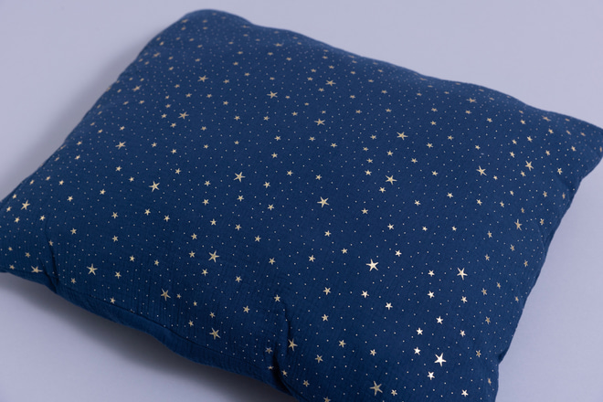 Ensemble Couette et Oreiller 120x170 Mousseline de Coton Avec Garnissage - Bleu Marine à Étoiles Dorées