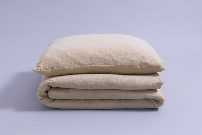 Juego de edredón y almohada de muselina de algodón 140x200 con relleno - Sandy Beige