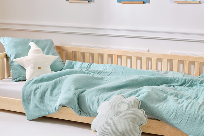 Ensemble Couette et Oreiller 120x170 Mousseline de Coton Avec Garnissage - Eucalyptus