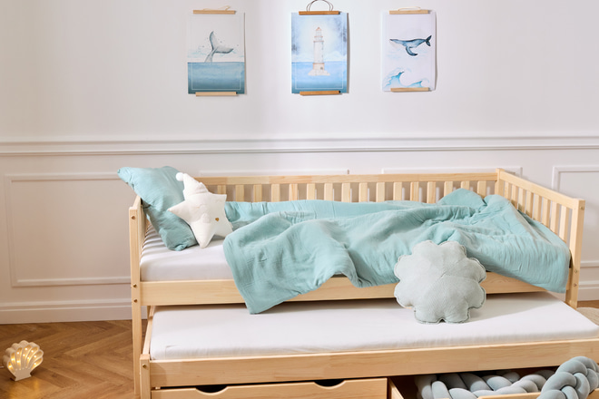 Cotton Muslin 120x170 Duvet & Pillow Set With Filling - Eucalyptus