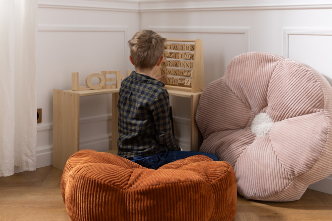 Pouf en Velours côtelé Fleur - Cannelle