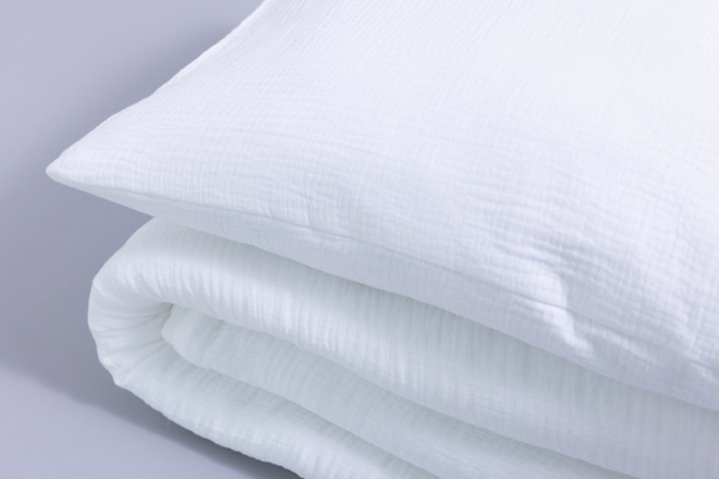 Ensemble Couette et Oreiller 120x170 Mousseline de Coton Avec Garnissage - Off White