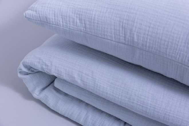 Ensemble Couette et Oreiller 120x170 Mousseline de Coton Avec Garnissage - Gris