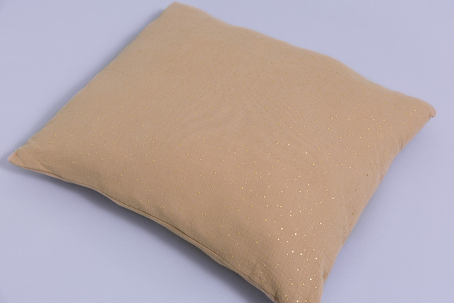 Cotton Muslin 120x170 Duvet & Pillow Set With Filling - Camel & Gold Dots
