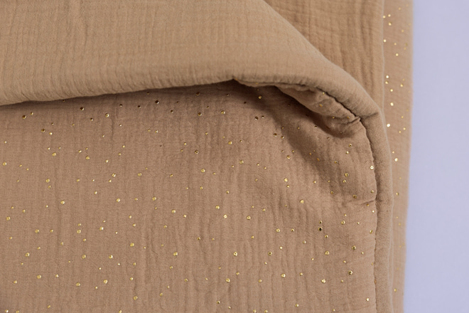 Cotton Muslin 120x170 Duvet & Pillow Set With Filling - Camel & Gold Dots