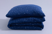 Ensemble Couette et Oreiller 120x170 Mousseline de Coton Avec Garnissage.- Bleu Marine à Étoiles Argentées 
