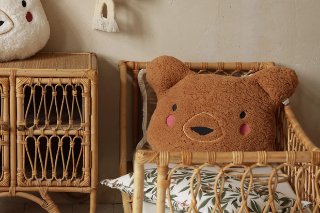 Coussin Bouclé Teddy – Camel