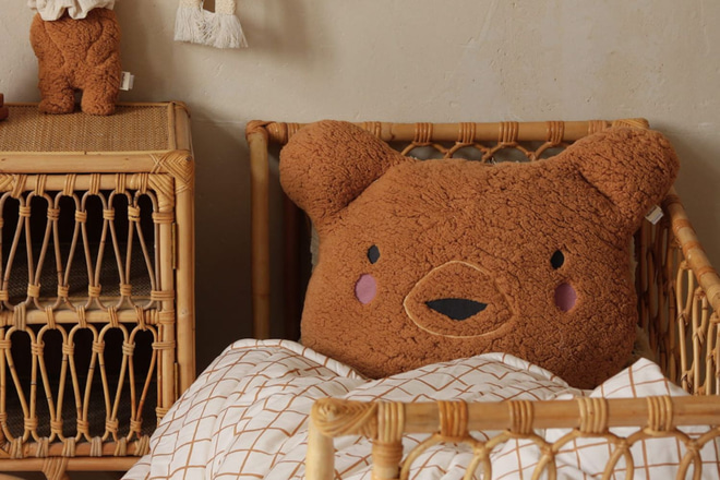 Coussin Bouclé Teddy – Camel