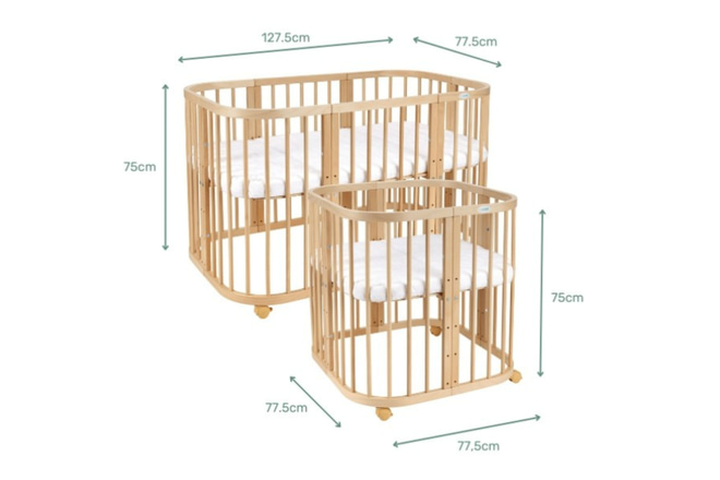 Culla Evolutiva Rettangolare 7 in 1 con Materasso - Legno Naturale