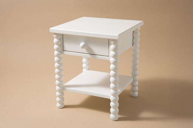 Bedside Table - Beaded White