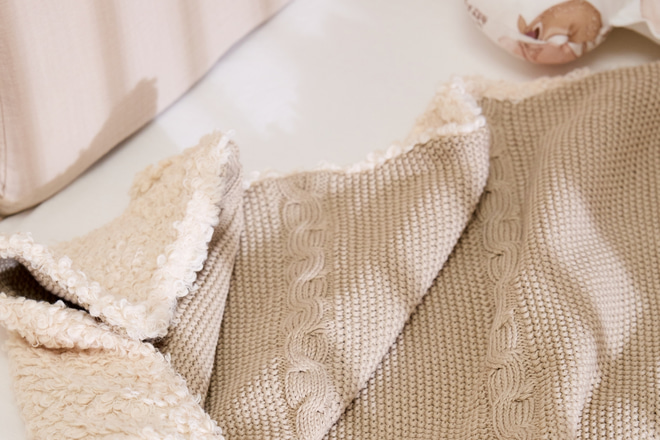 Couverture Chaude en Coton Bouclé - Cappuccino