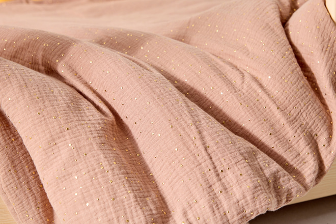 Ensemble Couette et Oreiller 120x170 Mousseline de Coton Avec Garnissage - Camel à Pois Dorés