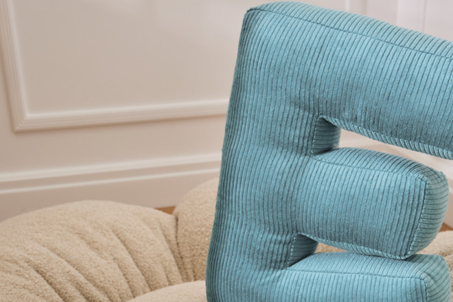 Letter Cushion E - Blue Corduroy