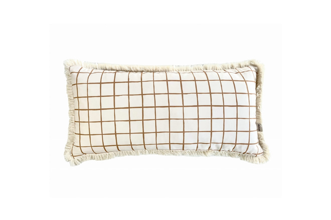 Cuscino Rettangolare con Frange – Vichy Caramel