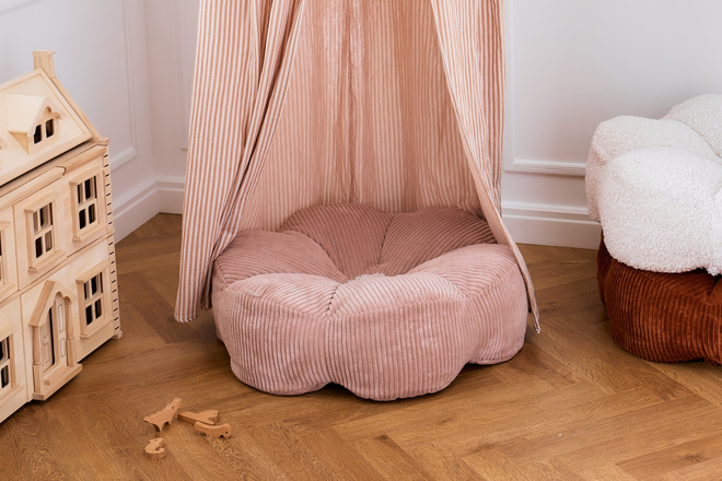 Pouf en Velours côtelé Fleur - Rose