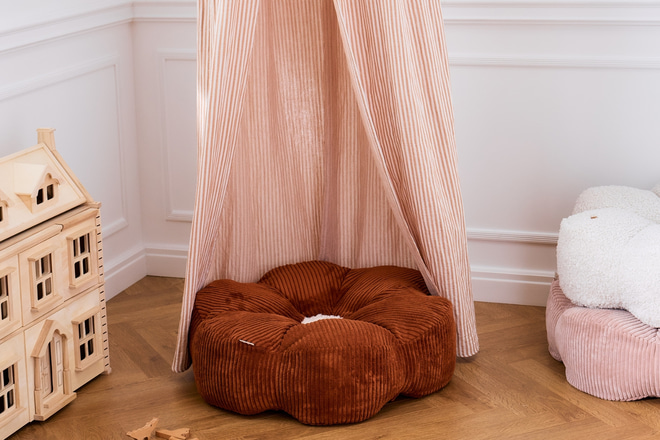 Pouf en Velours côtelé Fleur - Cannelle