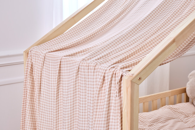 Hausbett-Himmel Kleine Beige Karos - Modell DK