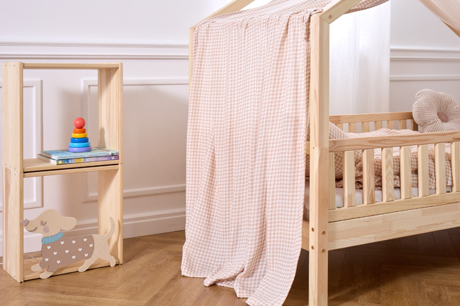 Telo per Letto a Capanna Piccoli Quadretti Beige - Modello DK