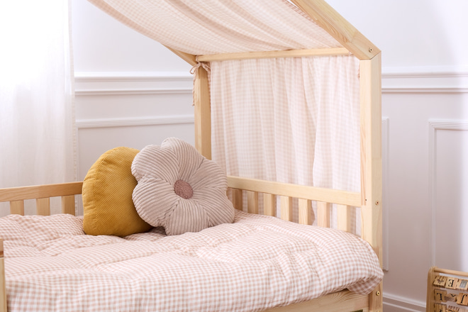 Telo per Letto a Capanna Piccoli Quadretti Beige - Modello DK
