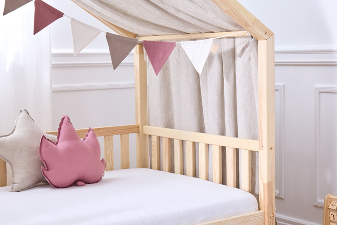 Véu de cama casinha - Linho natural - Modelo DK