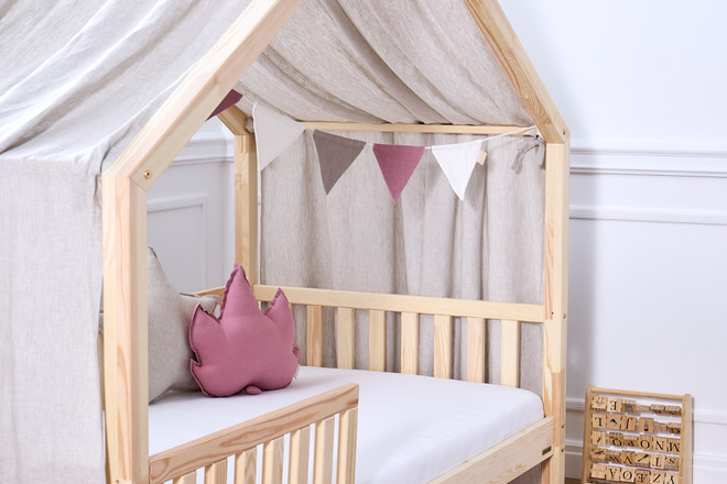 Hausbett-Himmel - Natur-Leinen - Modell DK