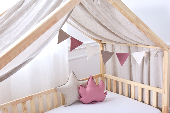 Véu de cama casinha - Linho natural - Modelo DK