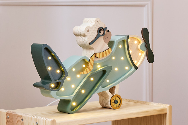 Lampa Little Lights Vintage letadlo Khaki LED