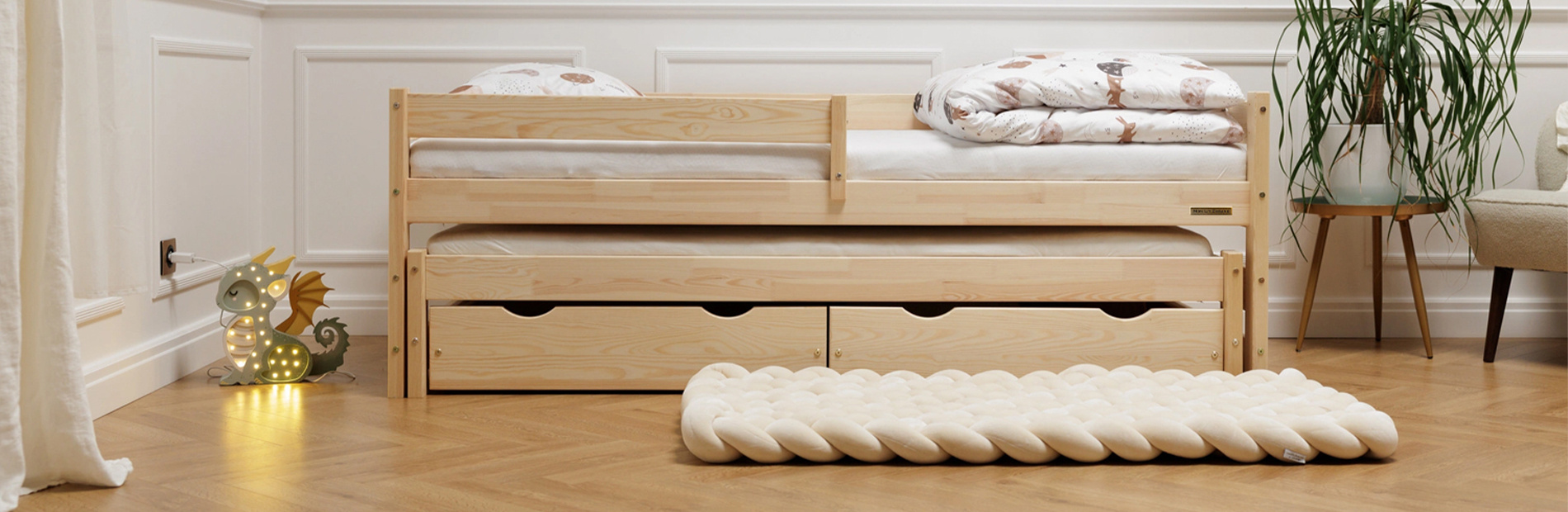 Cama Simples Caracas Premium Duo com gaveta e cama de convidado | Mon Lit Cabane